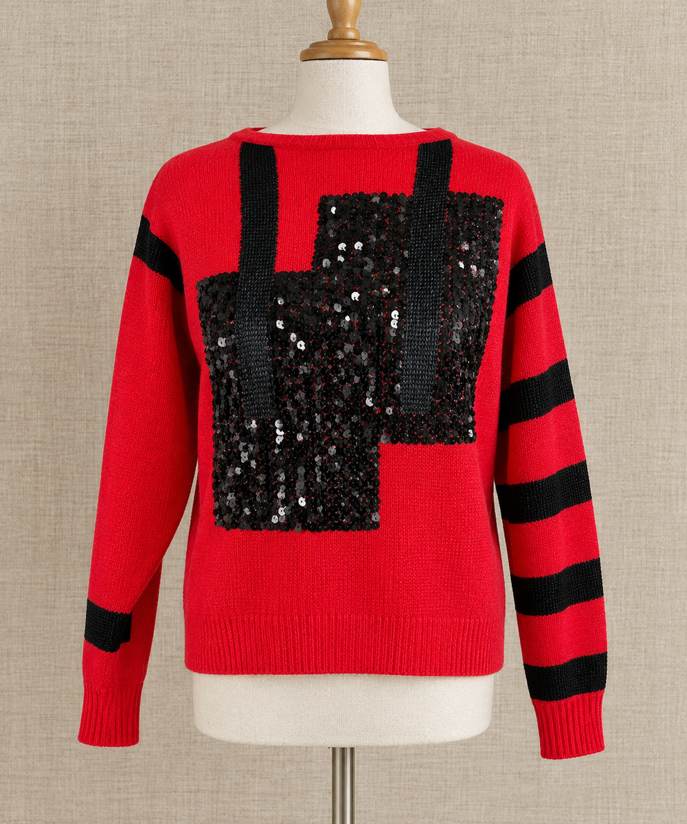Vintage Red Angora Lambswool Sequin Sweater | 1980s Tricoville | Women's S